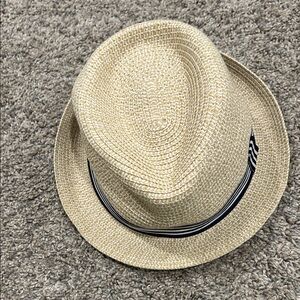 2T-4T Little Me Tan Straw Hat with Navy Blue and White Striped Band